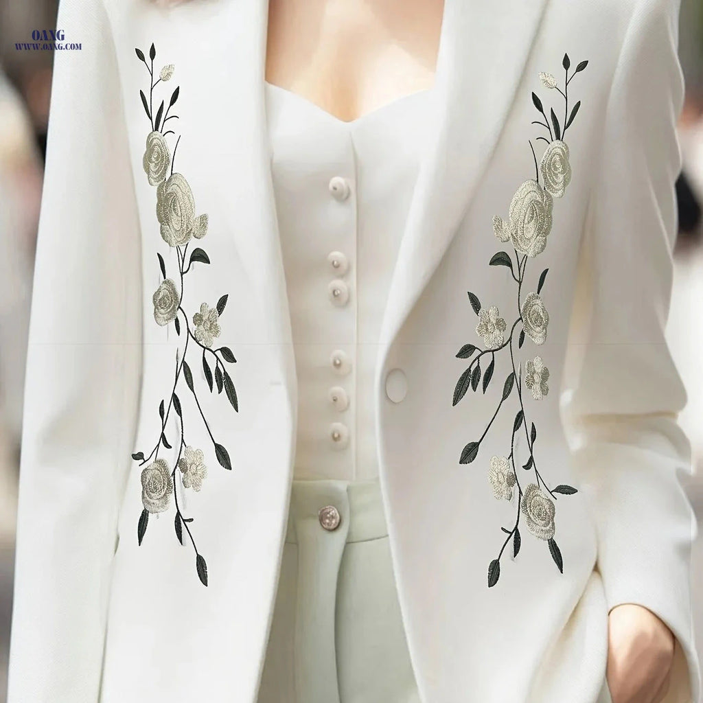 Elegant Women’s Embroidered Blazer - Perfect for Dates & Commuting   OAXG White / S