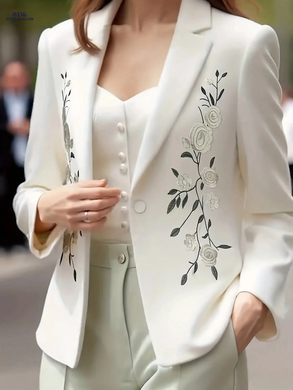 Elegant Women’s Embroidered Blazer - Perfect for Dates & Commuting   OAXG White / S