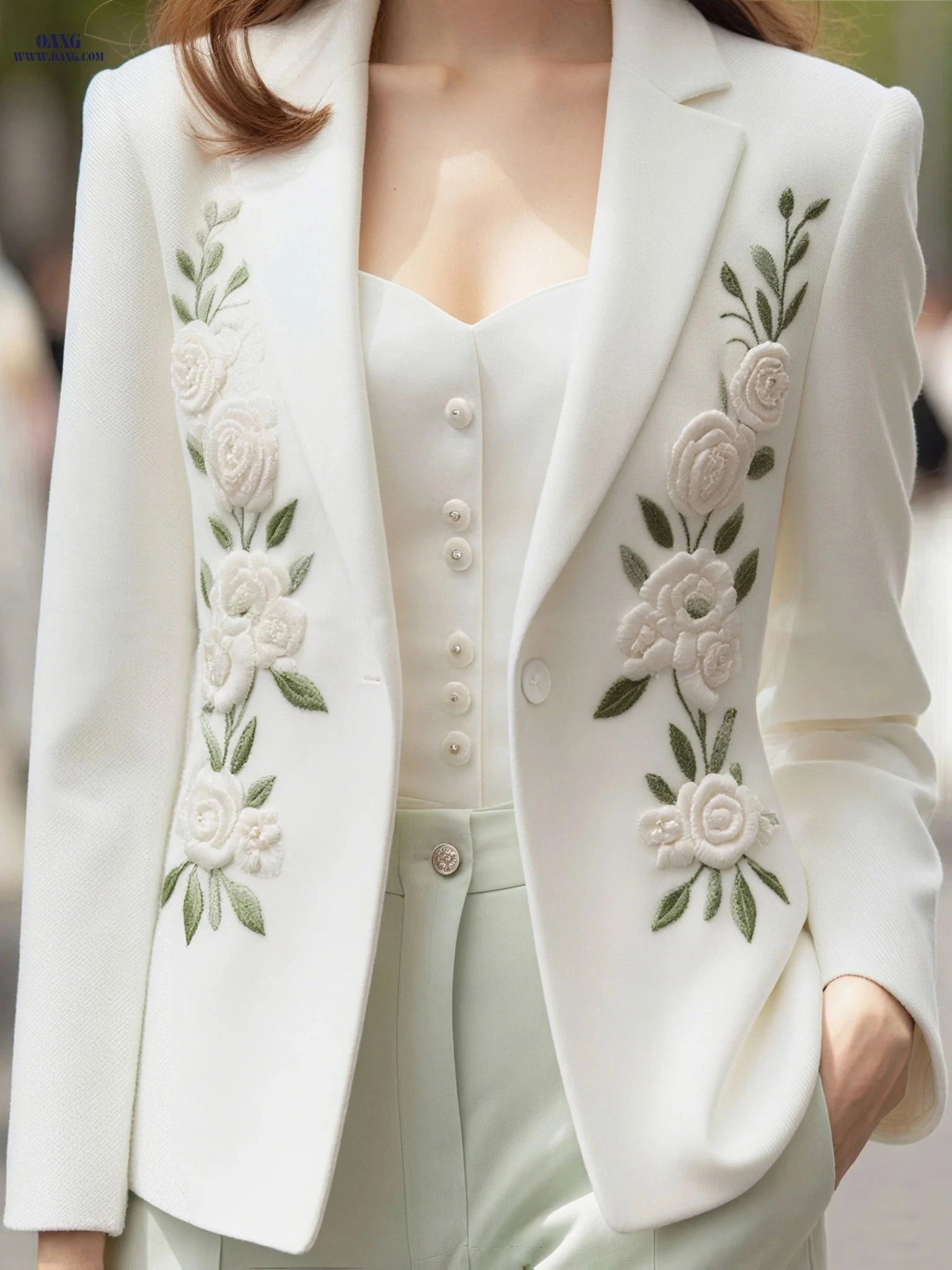 Elegant Women’s Embroidered Blazer - Perfect for Dates & Commuting   OAXG White / S