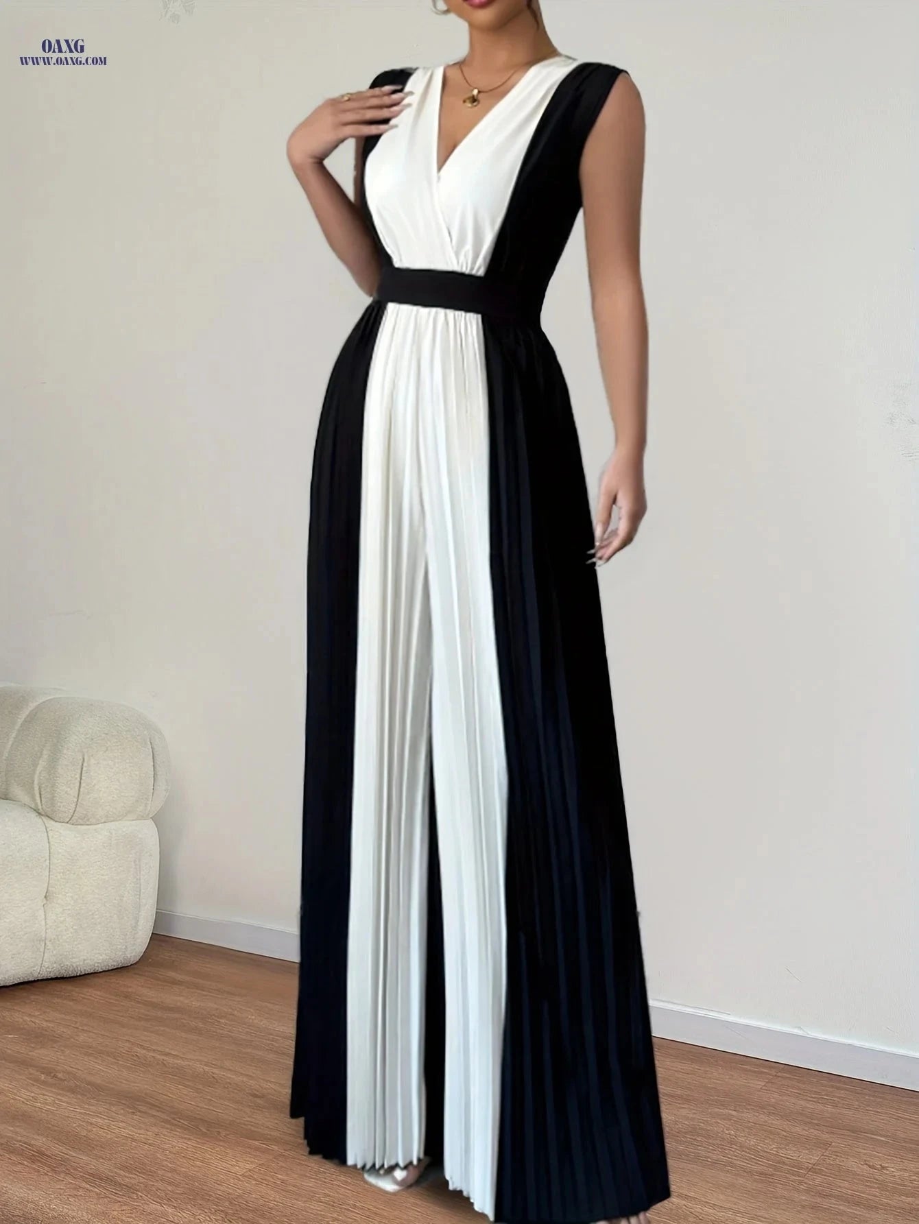 Elegant Women's Fashion Jumpsuit - Color Block Design for Summer   OAXG 