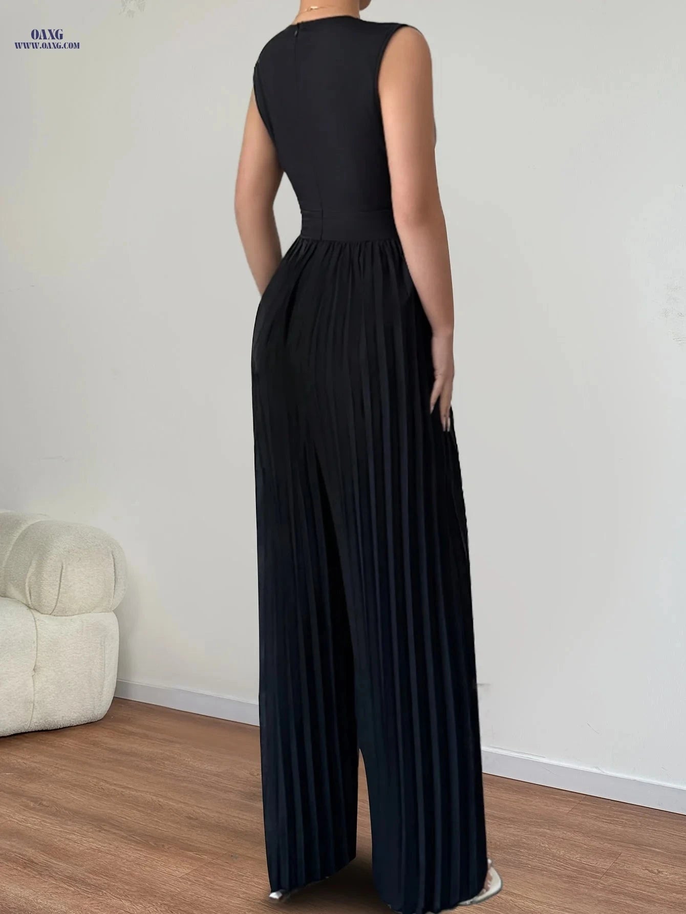 Elegant Women's Fashion Jumpsuit - Color Block Design for Summer   OAXG Black / S