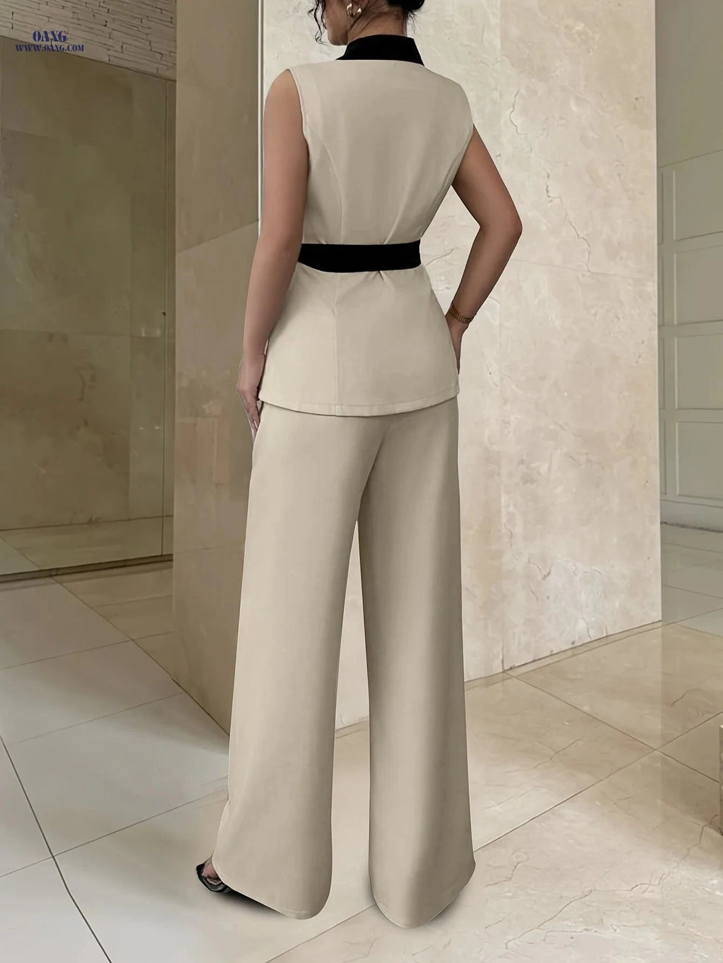 Elegant Women's Fashion Set - 97% Polyester, Perfect for Spring   OAXG Khaki / S