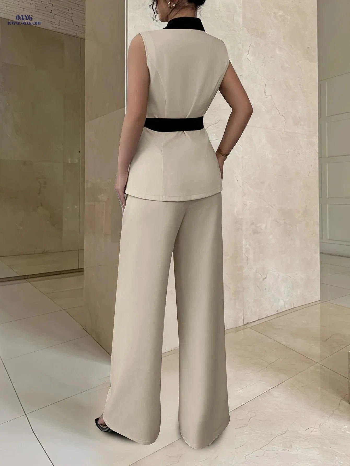 Elegant Women's Fashion Set - 97% Polyester, Perfect for Spring   OAXG Khaki / S