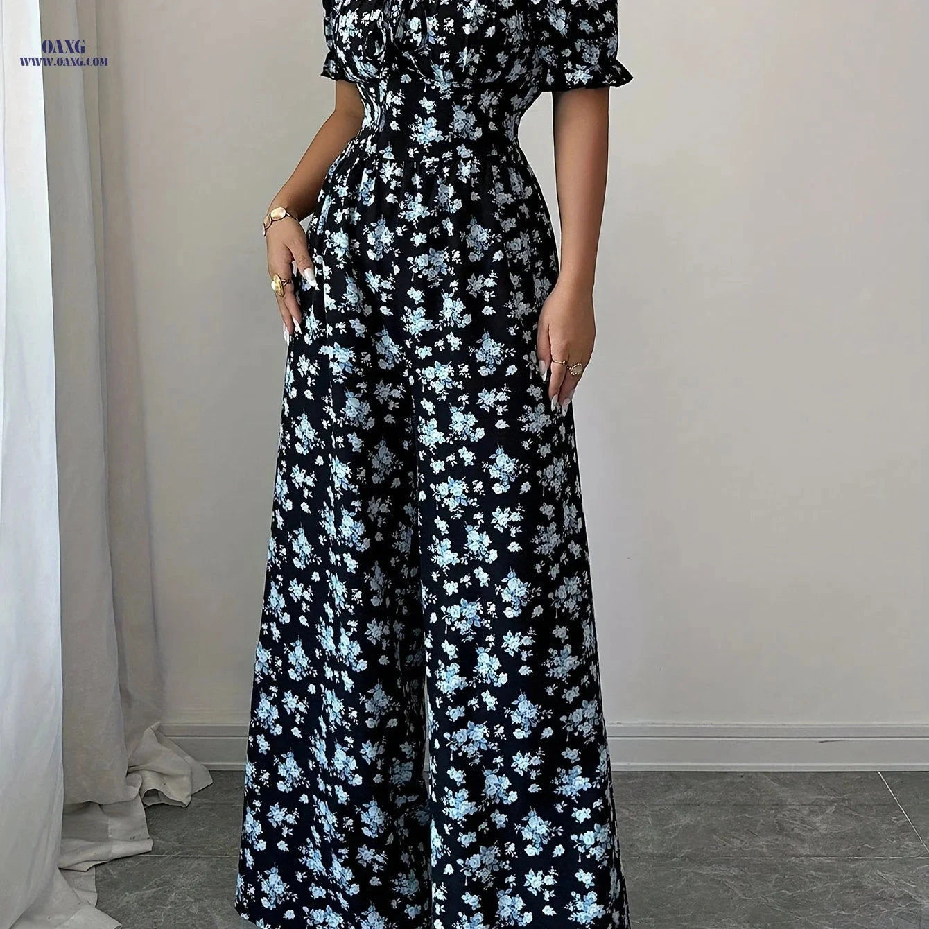 Elegant Women’s Floral Jumpsuit - Summer Wide-Leg Style   OAXG 