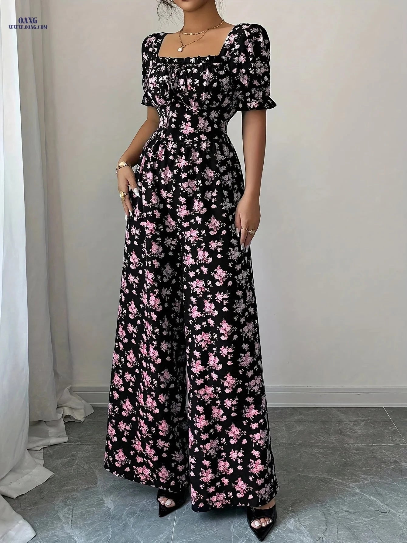 Elegant Women’s Floral Jumpsuit - Summer Wide-Leg Style   OAXG 