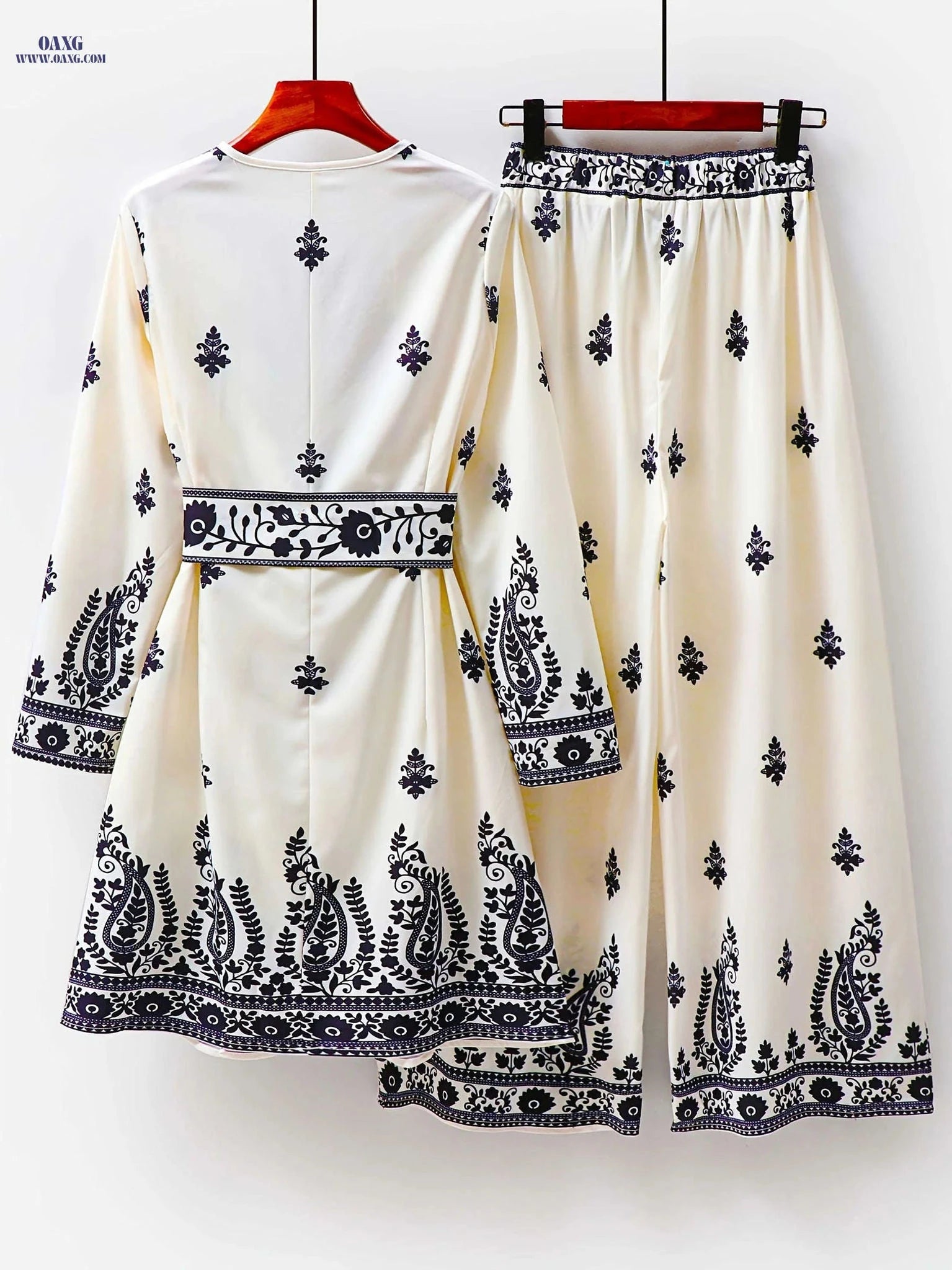 Elegant Women's Floral Print Long Sleeve Top and Pants Set - BK123002   OAXG 