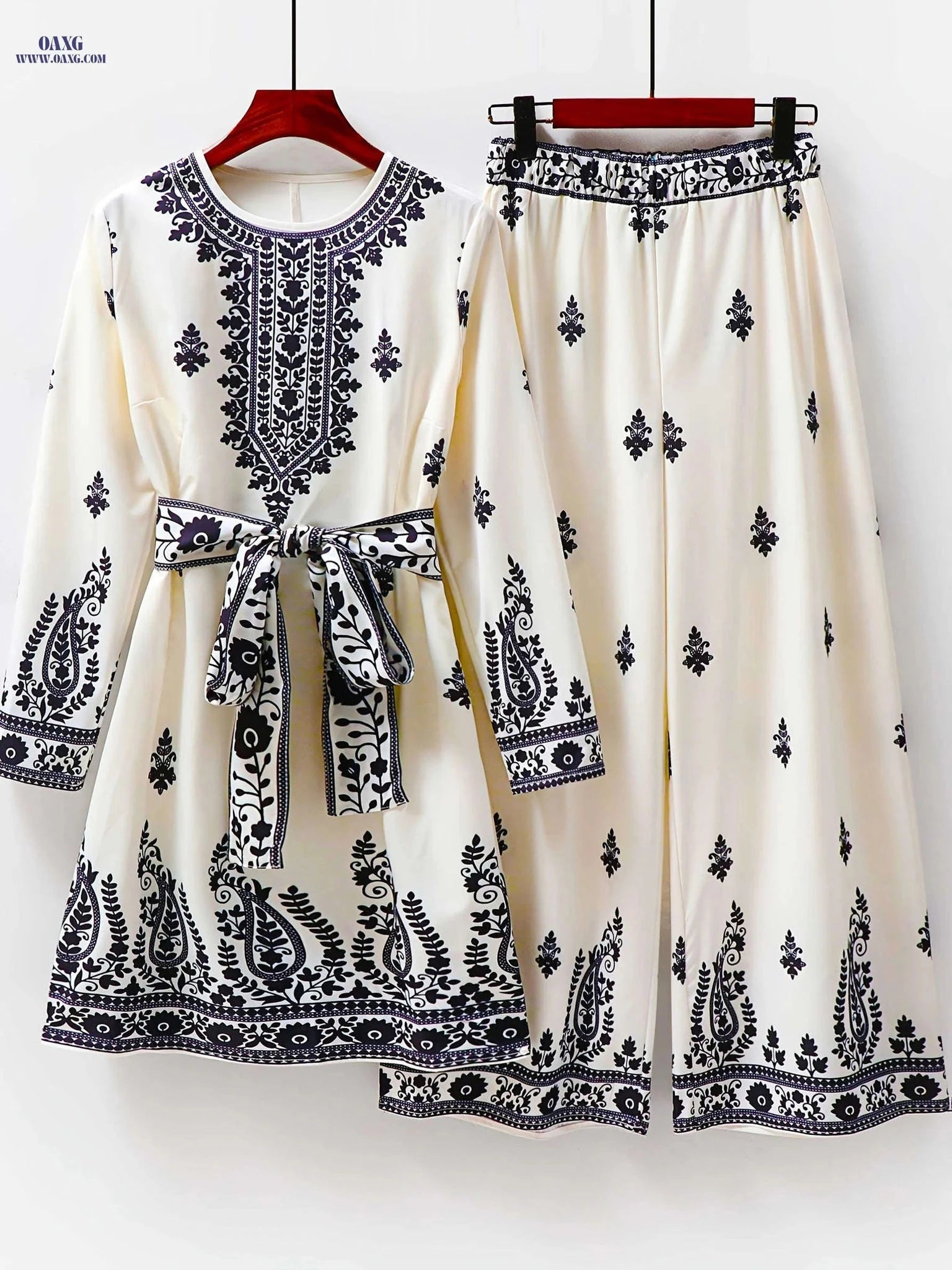 Elegant Women's Floral Print Long Sleeve Top and Pants Set - BK123002   OAXG 