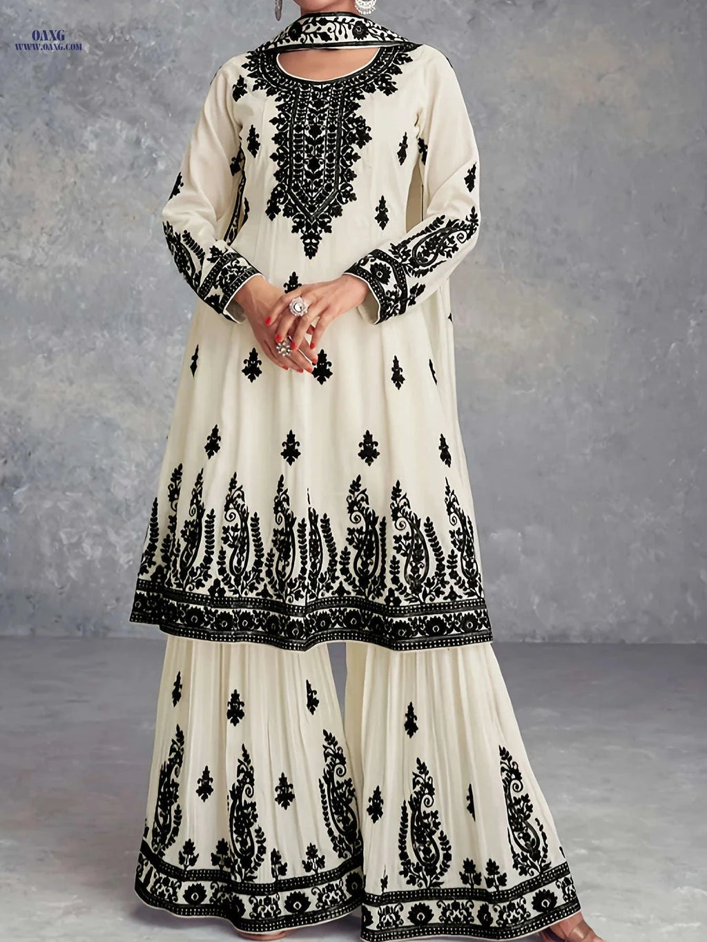 Elegant Women's Floral Print Long Sleeve Top and Pants Set - BK123002   OAXG 