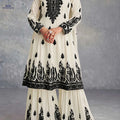 Elegant Women's Floral Print Long Sleeve Top and Pants Set - BK123002   OAXG Ivory White / S