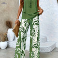 Elegant Women's Floral Print Sleeveless Top & Wide-Leg Pants Set   OAXG 