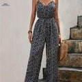 Elegant Women's Floral Print Spaghetti Strap Jumpsuit - Italian Style   OAXG Black / XS
