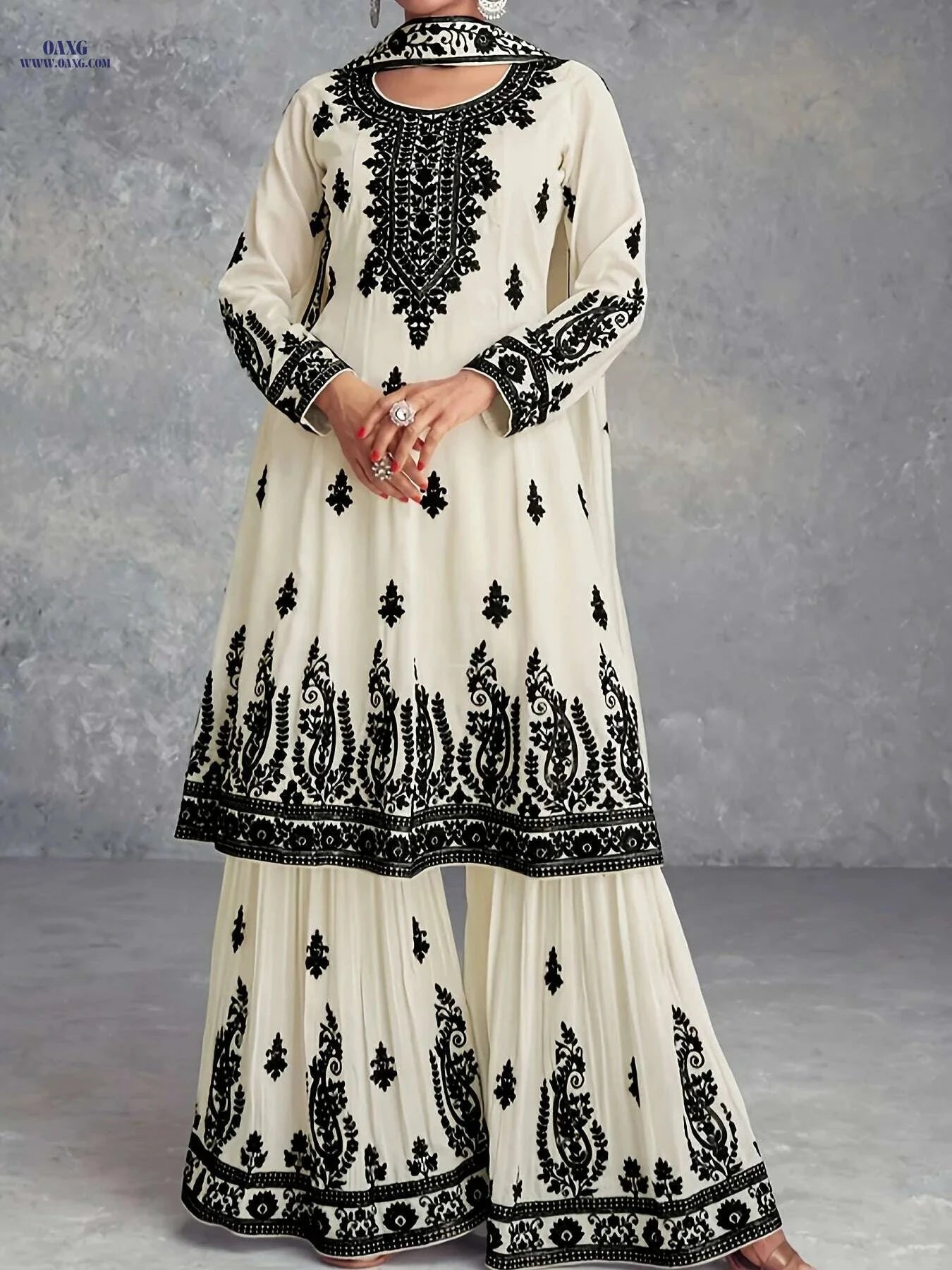 Elegant Women's Floral Print Top & Pants Set – Casual All Season Wear   OAXG Ivory White / S
