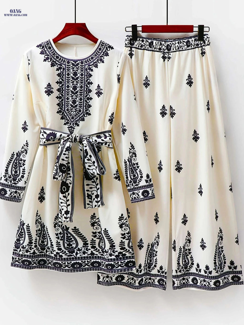 Elegant Women's Floral Print Top & Pants Set – Casual All Season Wear   OAXG Ivory White / S