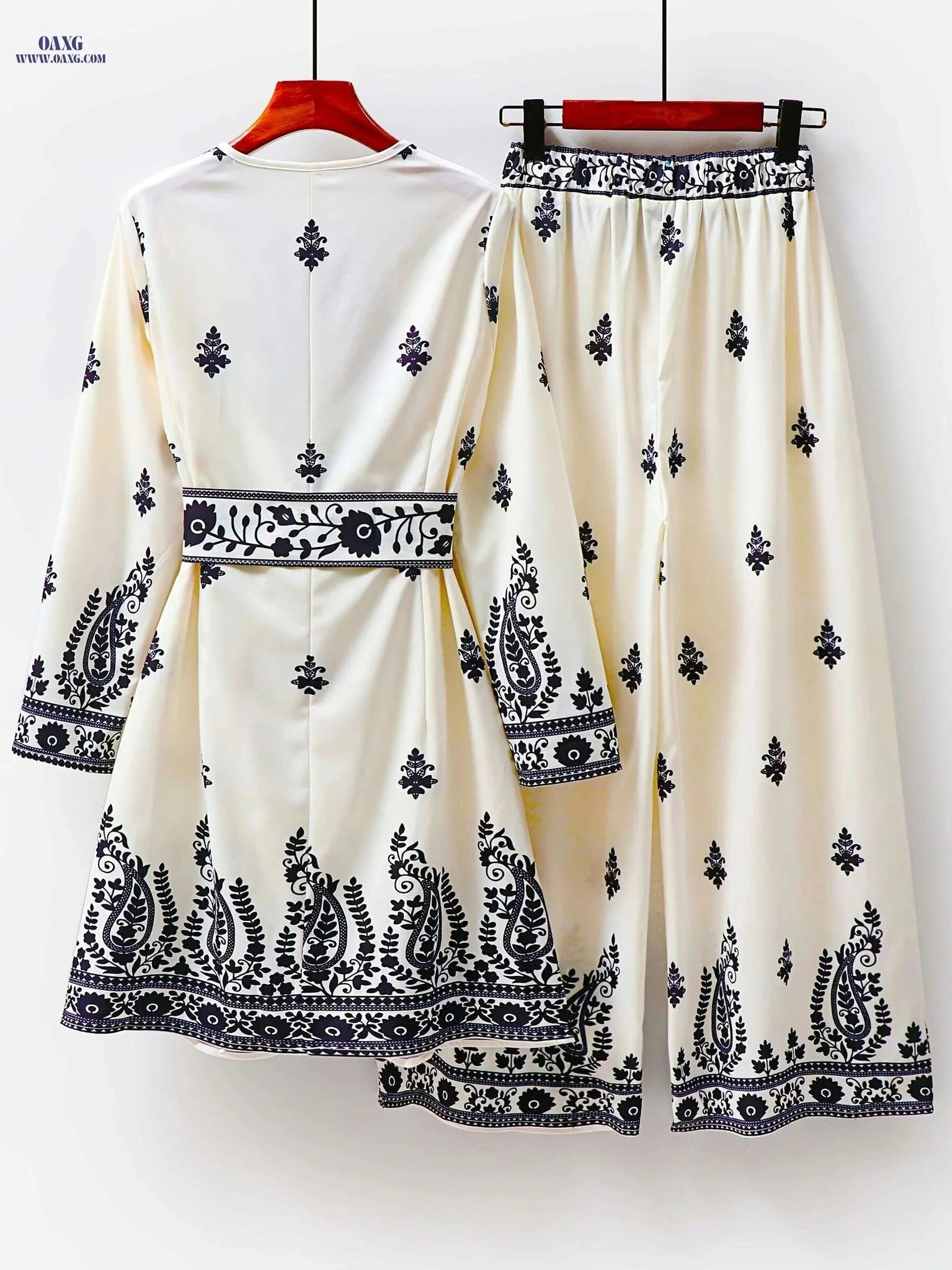 Elegant Women's Floral Print Top & Pants Set – Casual All Season Wear   OAXG Ivory White / S