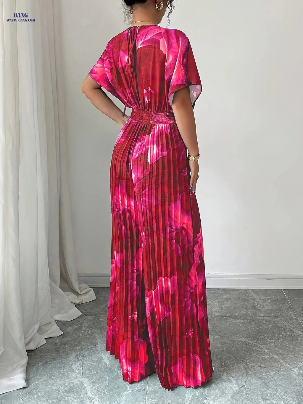 Elegant Women's Floral Print V-Neck Jumpsuit - Spring/Summer Style   OAXG Dark Cyan / S
