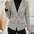 Elegant Women's French Plaid Double-Breasted Tweed Suit - Chic Style   OAXG Black / S