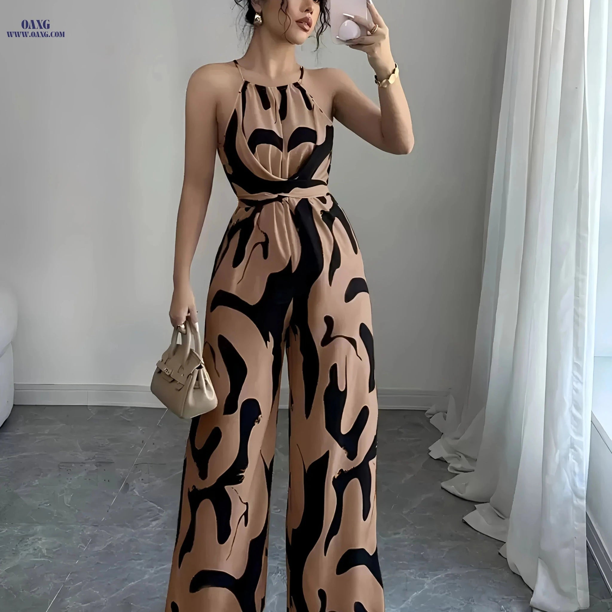 Elegant Women's Halter Neck Off-Shoulder Jumpsuit for Casual Wear   OAXG 