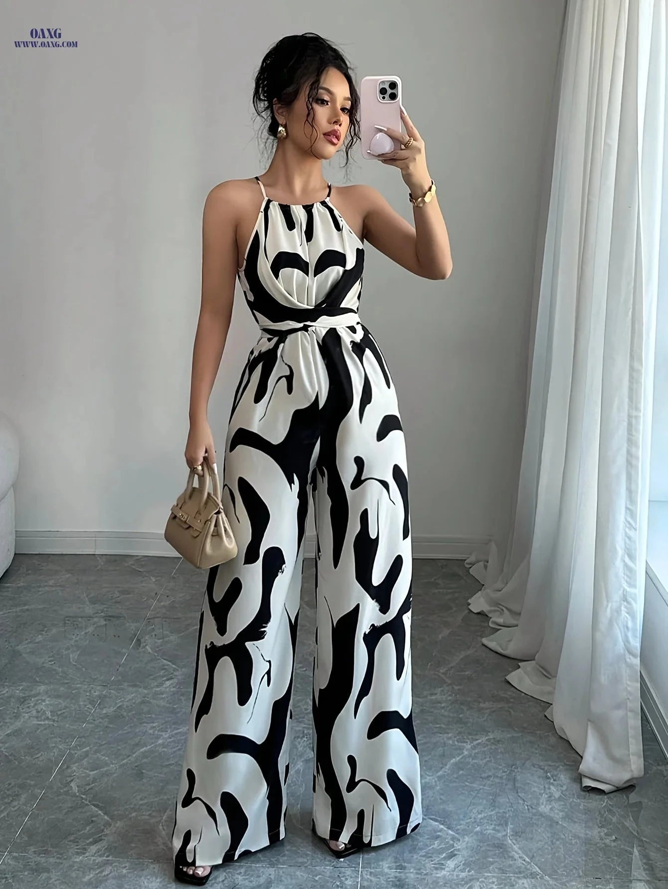 Elegant Women's Halter Neck Off-Shoulder Jumpsuit for Casual Wear   OAXG 