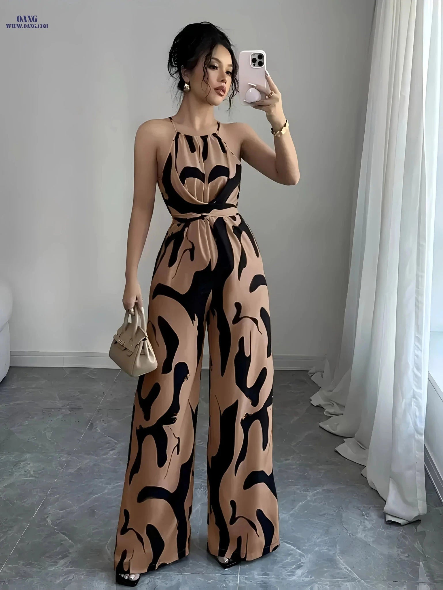 Elegant Women's Halter Neck Off-Shoulder Jumpsuit for Casual Wear   OAXG Multicolor / XS