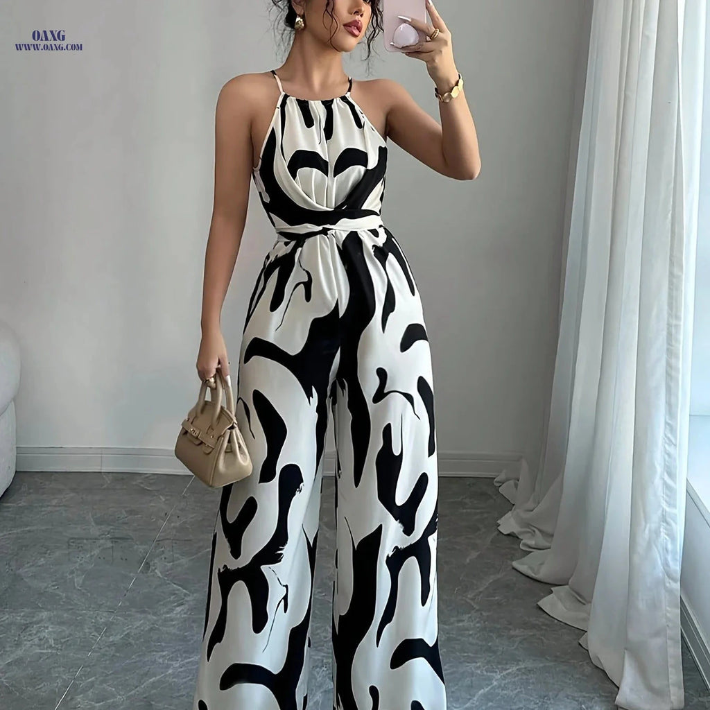 Elegant Women's Halter Neck Off-Shoulder Jumpsuit for Casual Wear   OAXG Multicolor / XS