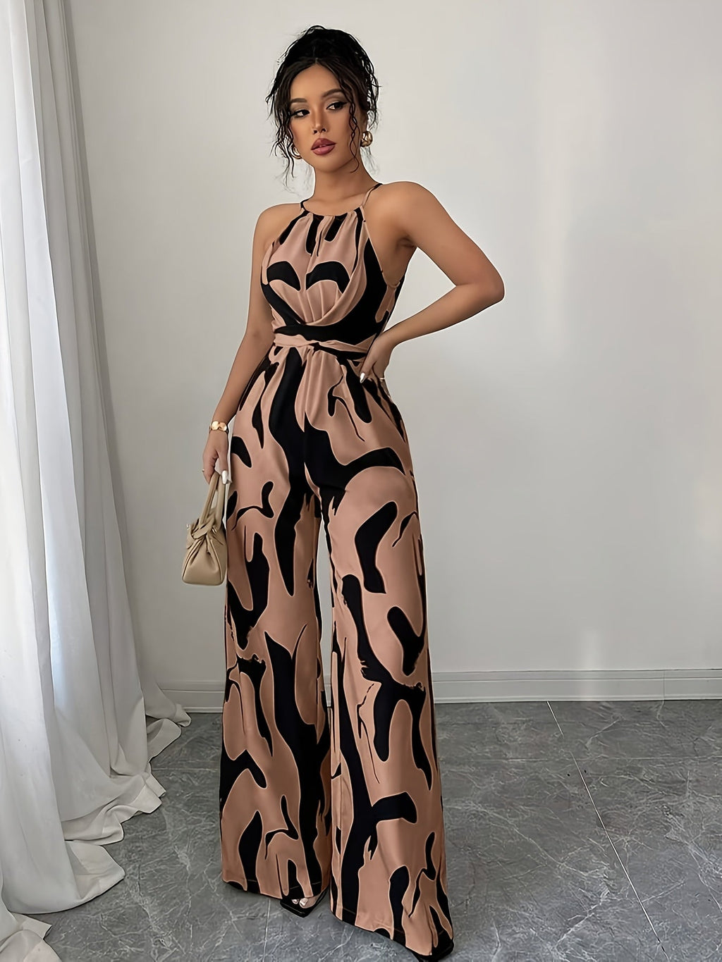 Elegant Women's Halter Neck Off-Shoulder Jumpsuit for Casual Wear   OAXG Multicolor / XS