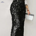 Elegant Women's High Waist Bodycon Skirt - Solid Color, Mid-Length   OAXG Black / S