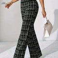 Elegant Women’s High-Waist Plaid Pants - Comfortable Wide Leg Style   OAXG 