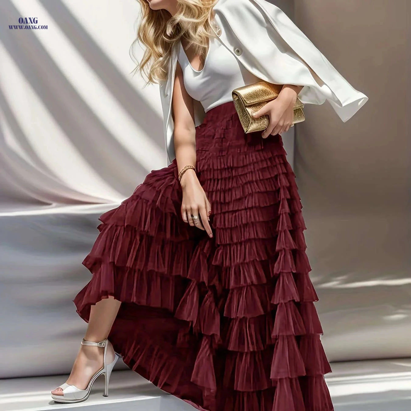 Elegant Women's High-Waisted A-Line Tulle Skirt - Bohemian Style   OAXG Dark Green / S
