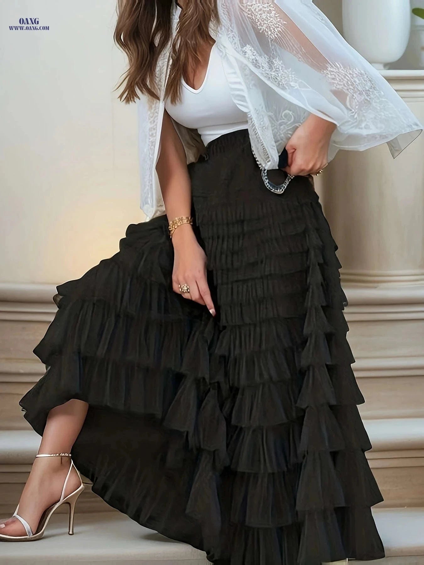 Elegant Women's High-Waisted A-Line Tulle Skirt - Bohemian Style   OAXG 