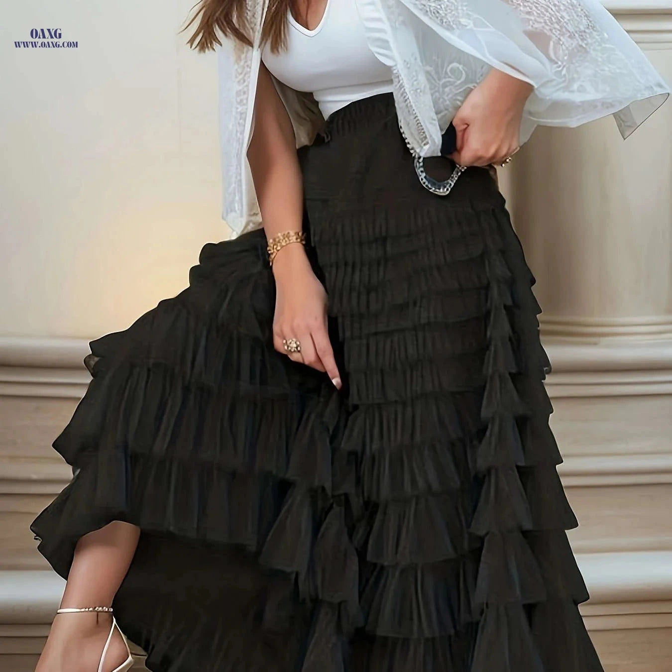 Elegant Women's High-Waisted A-Line Tulle Skirt - Bohemian Style   OAXG 
