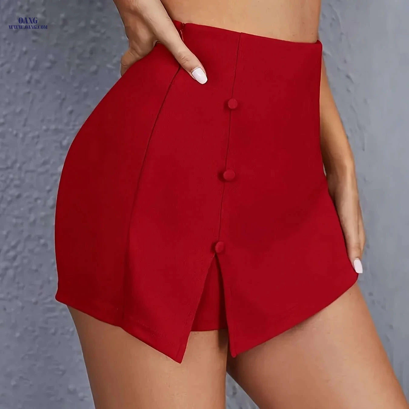 Elegant Women's High-Waisted Brownred Skirt - With Pockets & Slit   OAXG 