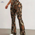 Elegant Women's High-Waisted Flared Pants - Floral Print, All Seasons   OAXG Multicolor / S