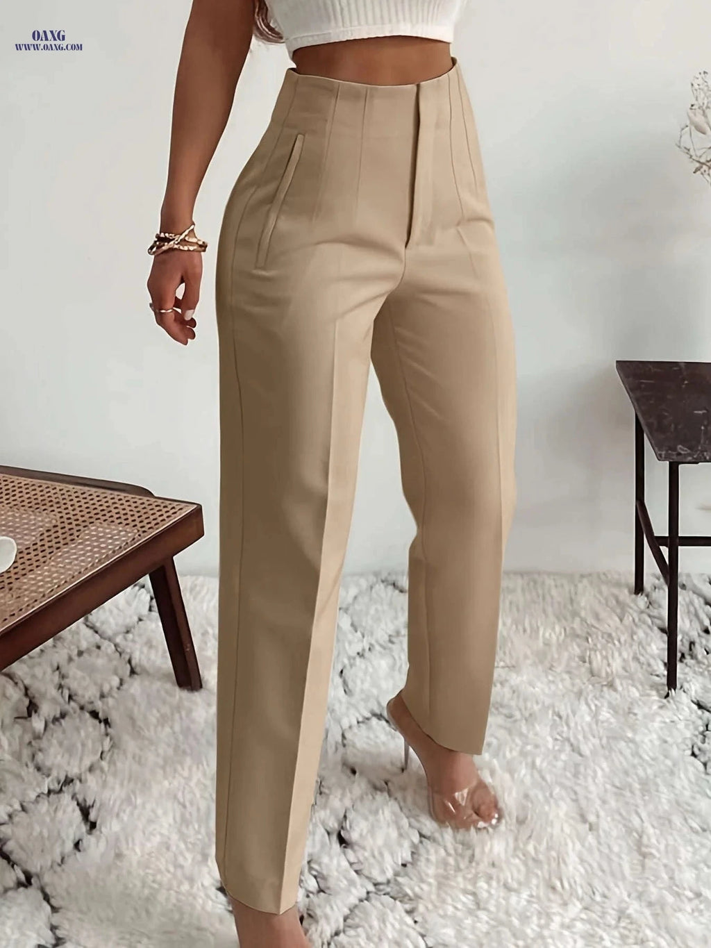 Elegant Women's High-Waisted Formal Trousers - Office Suit Pencil Pants   OAXG 