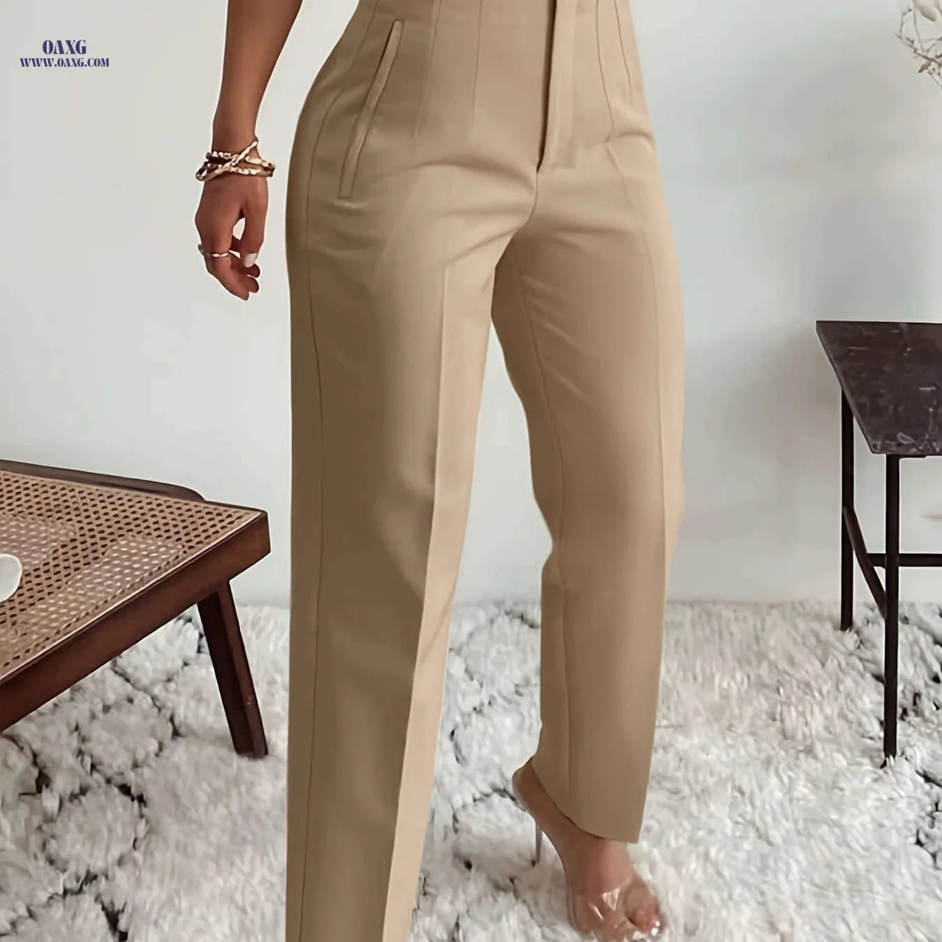 Elegant Women's High-Waisted Formal Trousers - Office Suit Pencil Pants   OAXG 