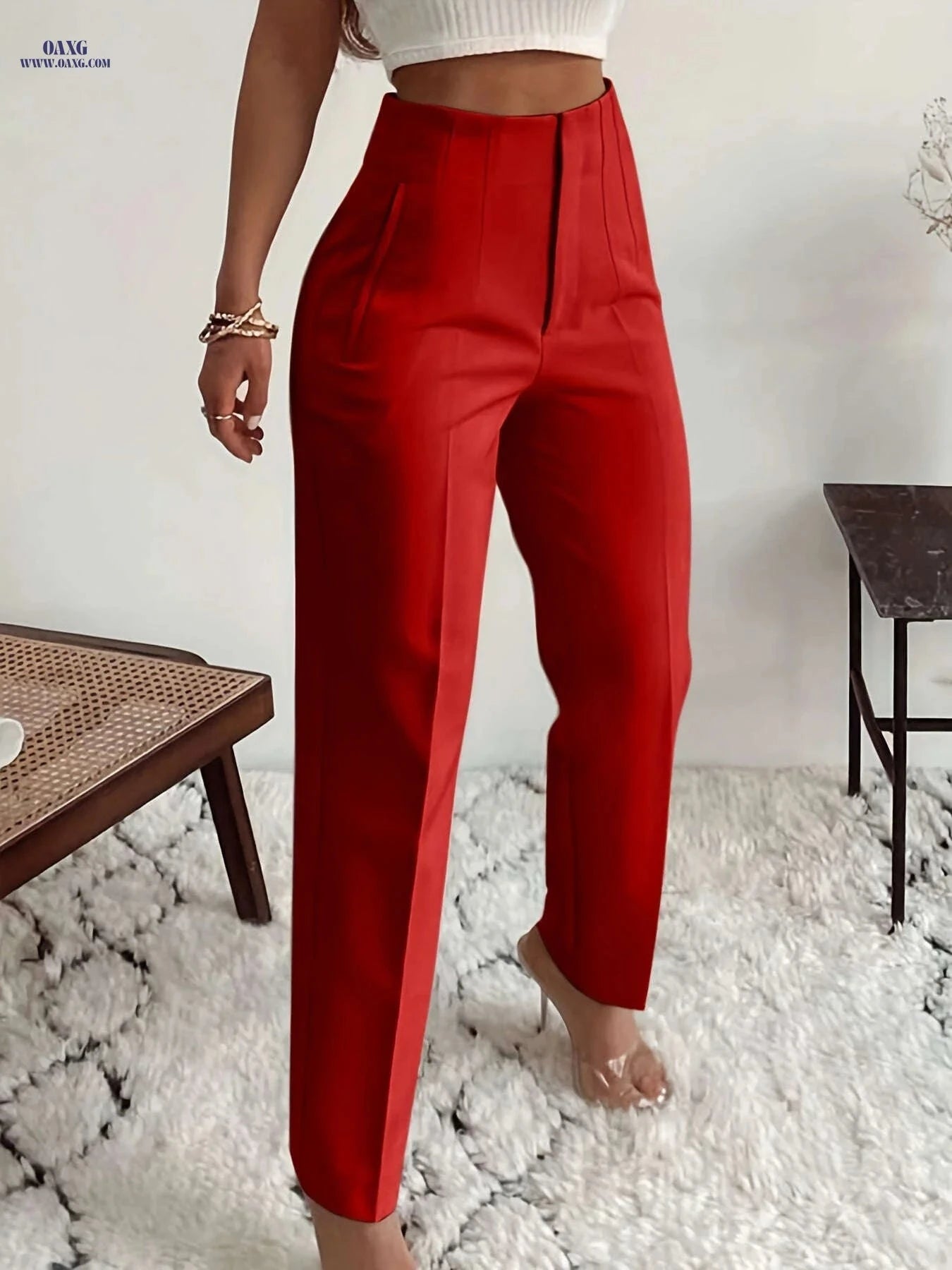 Elegant Women's High-Waisted Formal Trousers - Office Suit Pencil Pants   OAXG 