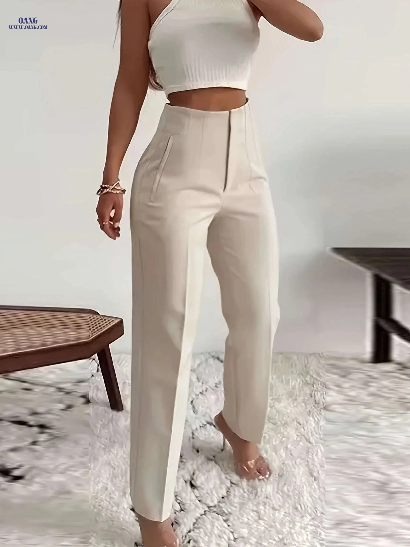 Elegant Women's High-Waisted Formal Trousers - Office Suit Pencil Pants   OAXG 