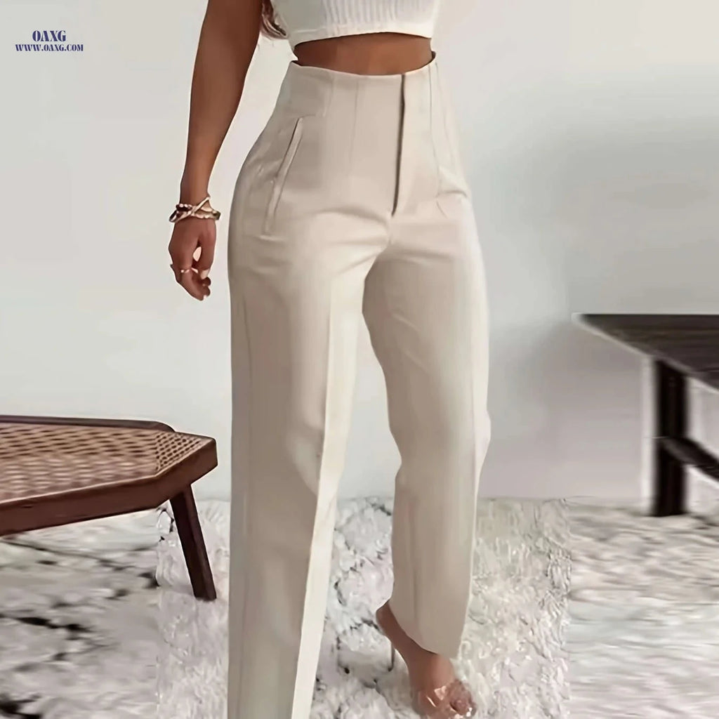 Elegant Women's High-Waisted Formal Trousers - Office Suit Pencil Pants   OAXG 