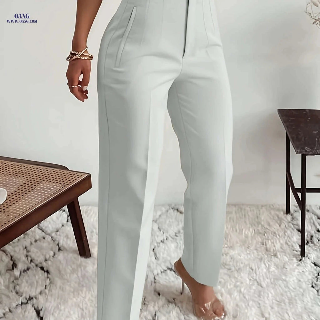 Elegant Women's High-Waisted Formal Trousers - Office Suit Pencil Pants   OAXG 
