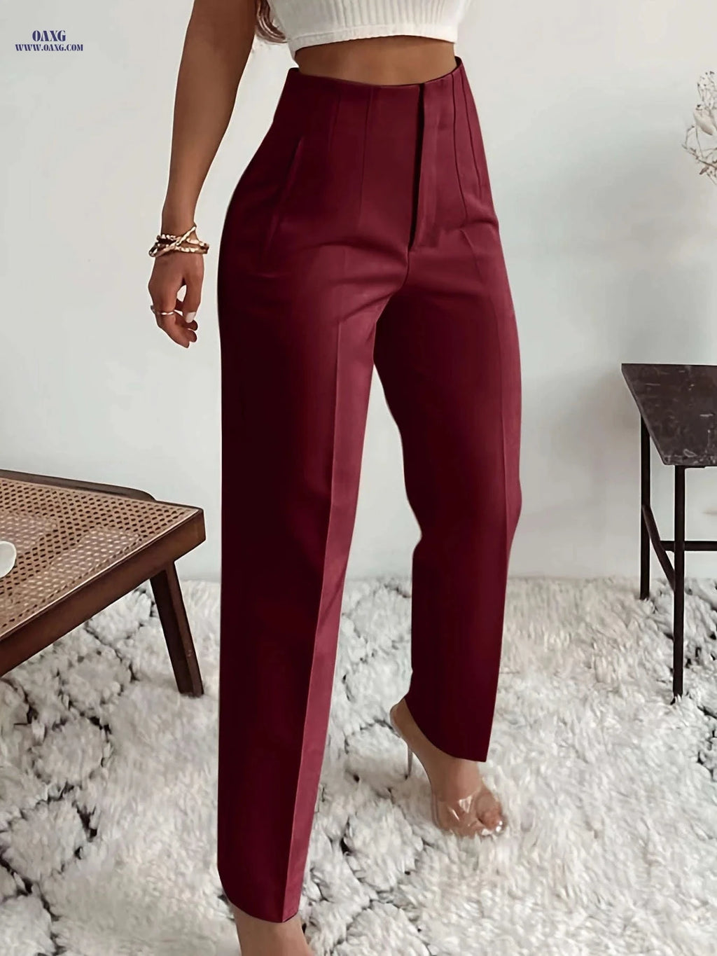 Elegant Women's High-Waisted Formal Trousers - Office Suit Pencil Pants   OAXG 