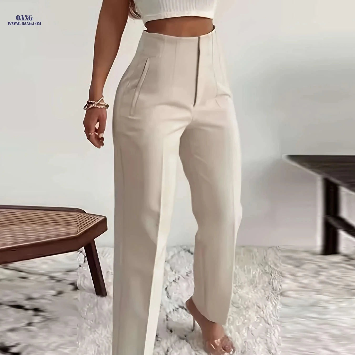 Elegant Women's High-Waisted Formal Trousers - Office Suit Pencil Pants   OAXG 