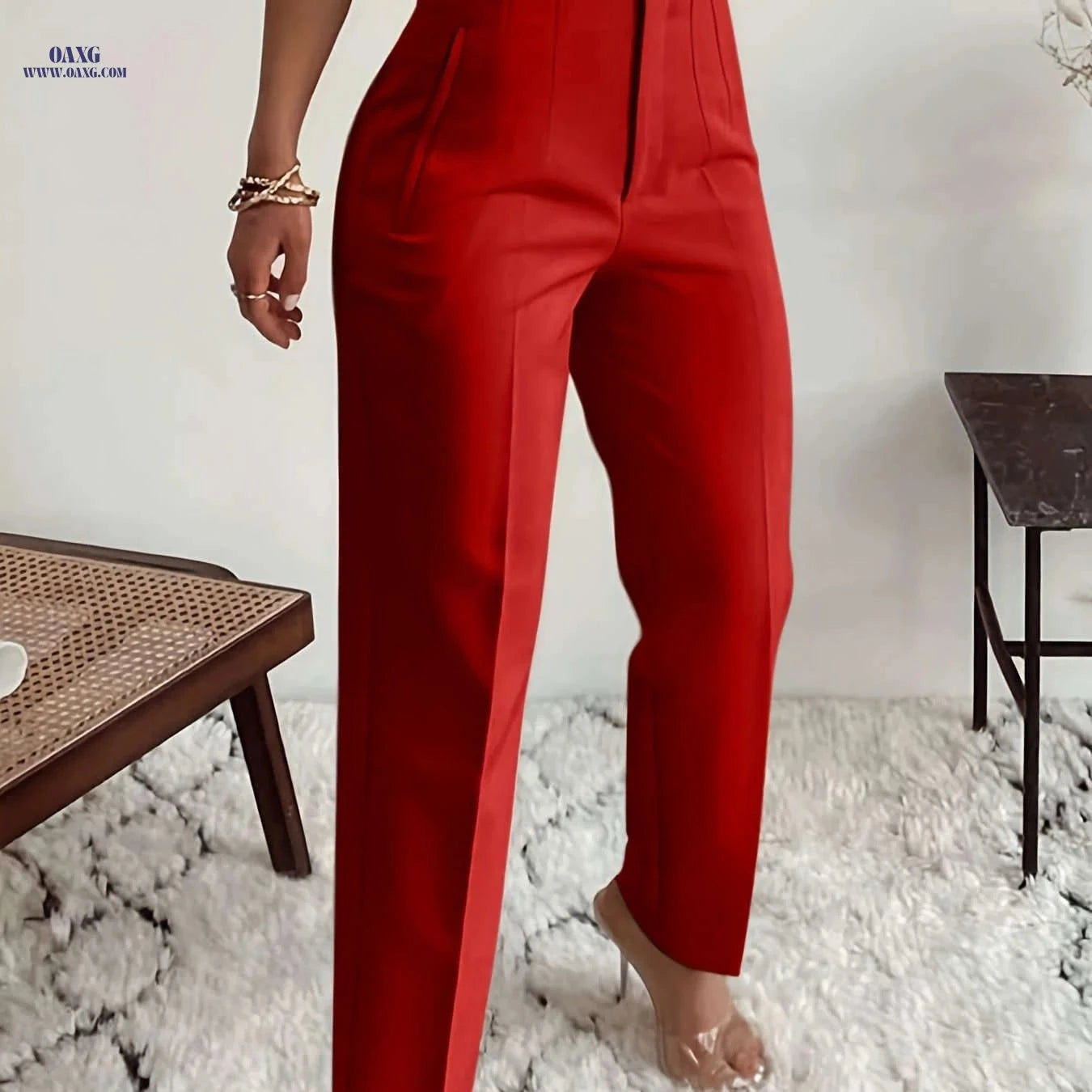 Elegant Women's High-Waisted Formal Trousers - Office Suit Pencil Pants   OAXG 