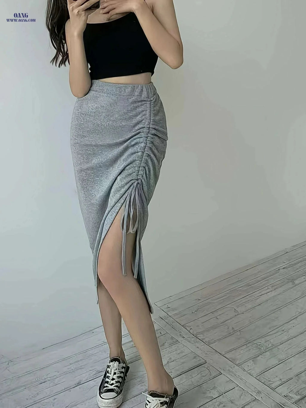 Elegant Women's High-Waisted Skirt - Flattering Fit for All Seasons   OAXG Black / XS