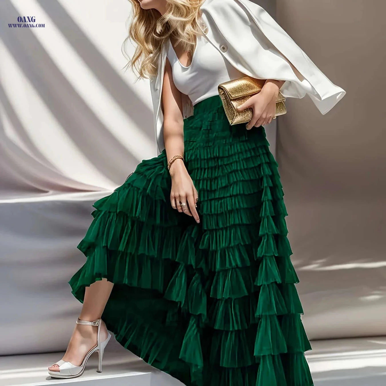 Elegant Women's High-Waisted Tulle Skirt - Bohemian A-Line Design   OAXG 