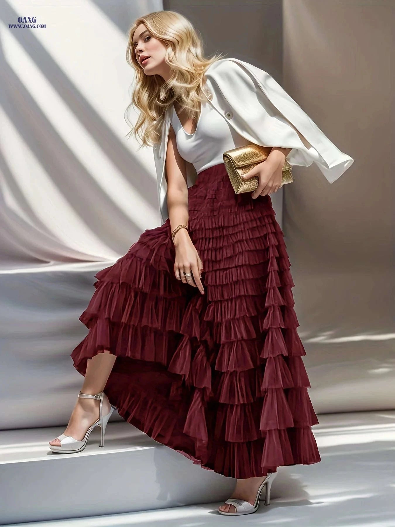 Elegant Women's High-Waisted Tulle Skirt - Bohemian A-Line Design   OAXG 