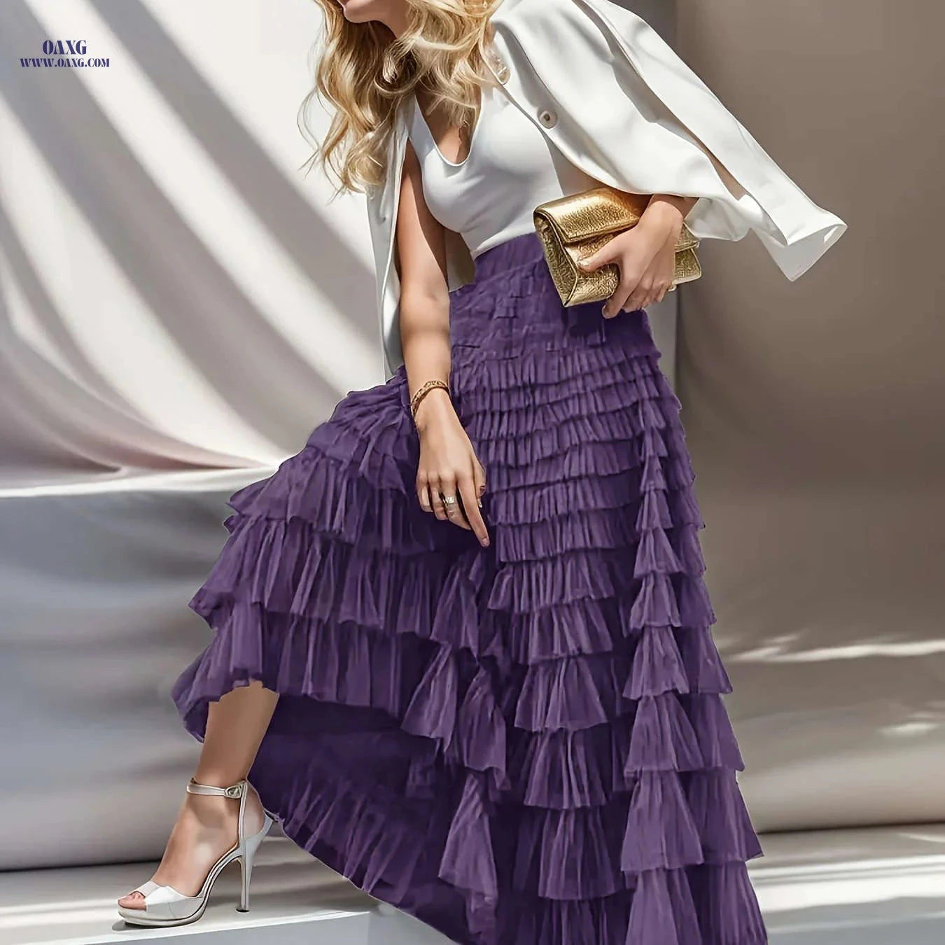 Elegant Women's High-Waisted Tulle Skirt - Bohemian A-Line Design   OAXG 