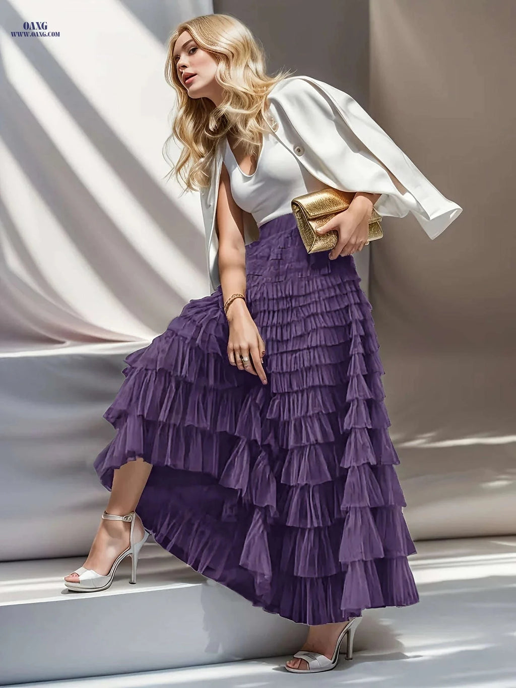 Elegant Women's High-Waisted Tulle Skirt - Bohemian A-Line Design   OAXG 