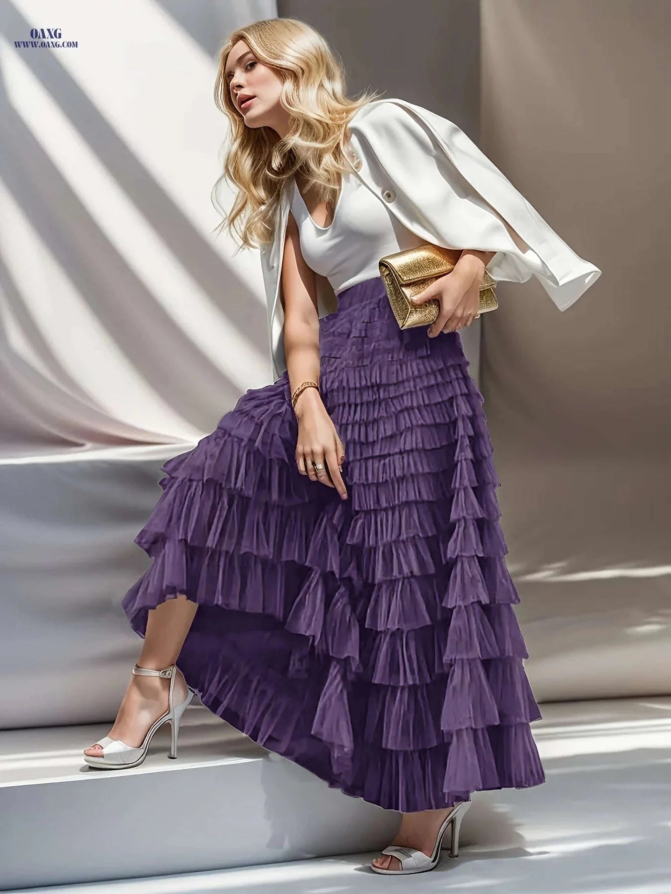 Elegant Women's High-Waisted Tulle Skirt - Bohemian A-Line Design   OAXG 