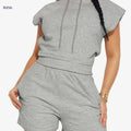 Elegant Women's Hooded Sweatshirt & Jogging Shorts Set - Casual Chic   OAXG Light Grey / S