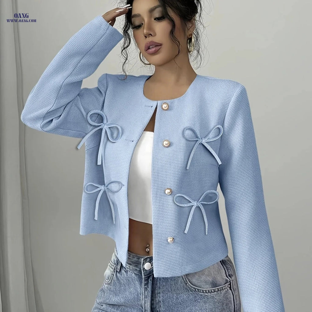 Elegant Women's Jacket for Spring/Fall - Small Fragrance Style   OAXG Sky Blue / S