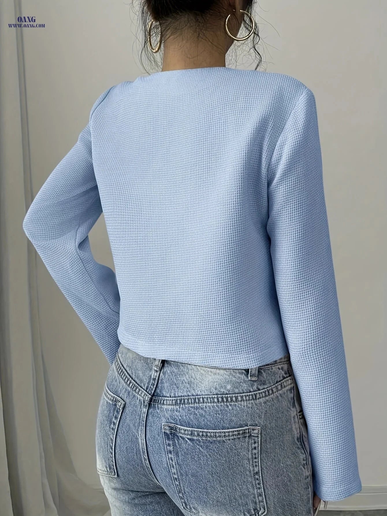 Elegant Women's Jacket for Spring/Fall - Small Fragrance Style   OAXG Sky Blue / S